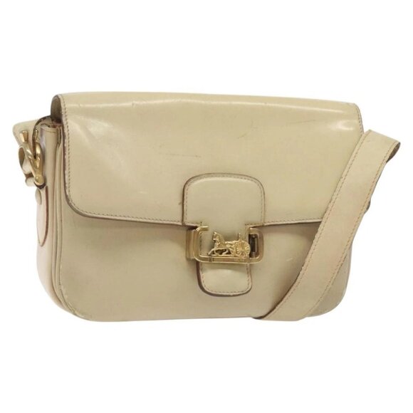 CELINE Shoulder Bag Leather White Gold Auth bs25844 - Picture 1 of 16